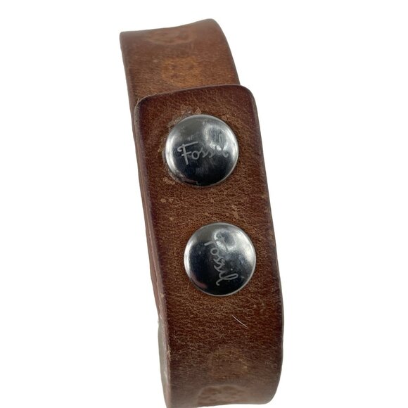Fossil Womens Band Bracelet Brown Leather with Snaps Floral Design - Picture 7 of 8